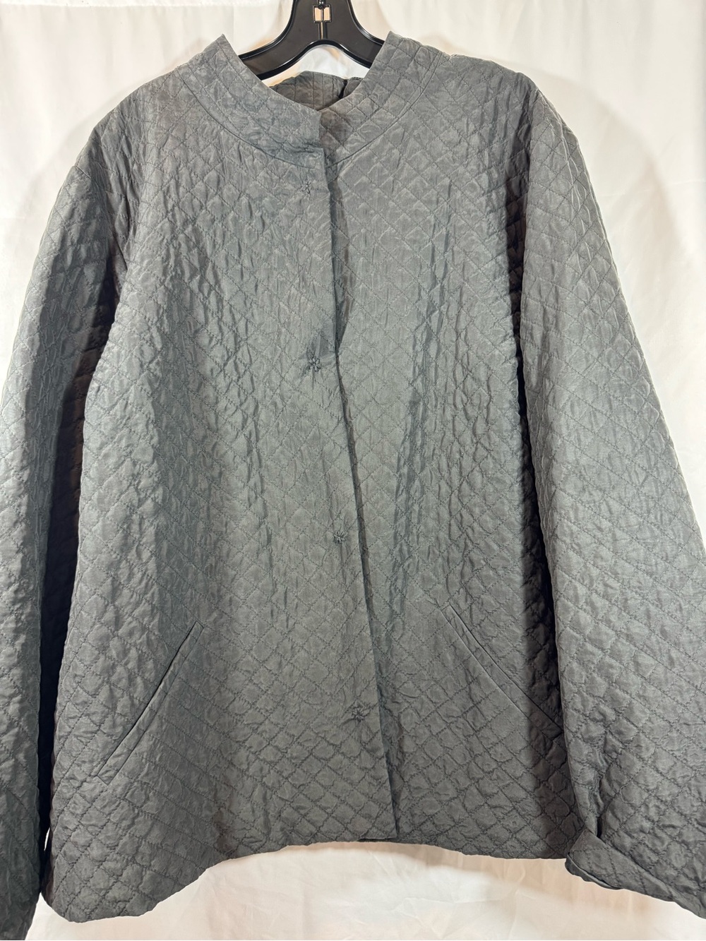 Eileen Fisher Quilted charcoal Collarless Puffer Jacket 2X